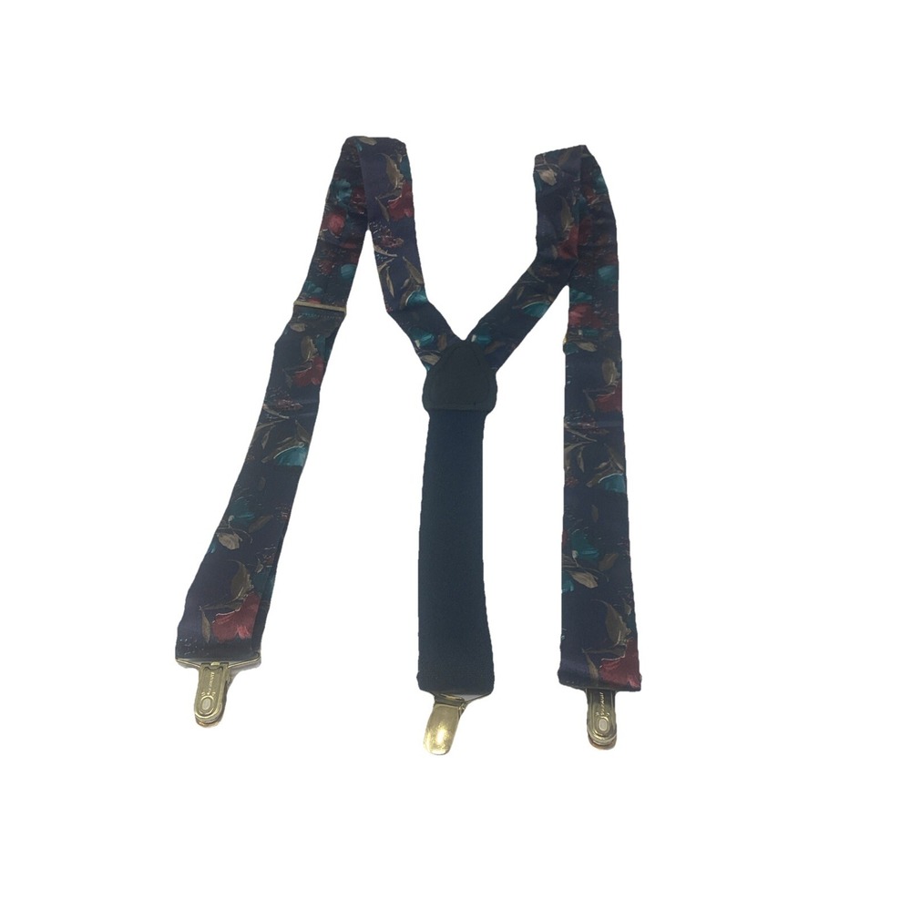 CAS W GERMANY Men's  Suspenders Navy Floral Multicolor Silk?